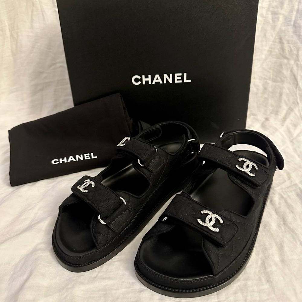 NEW Chanel Dad Sandals Black with SHW